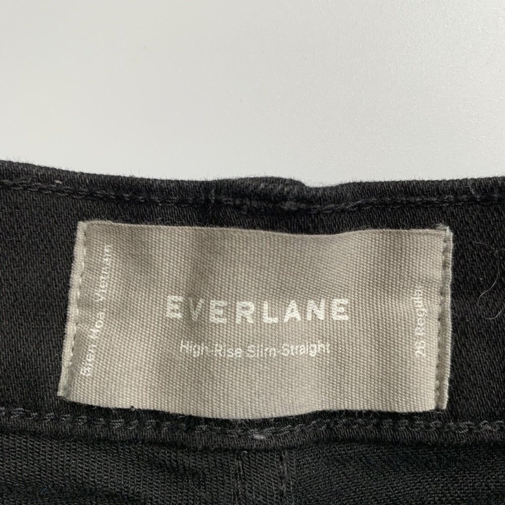 Everlane High Rise Slim Straight Cigarette Button Fly Black Denim Jeans 25R - Picture 4 of 12